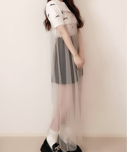 Ada.(エイダ)の「チュール マルチWAY キャミワンピース(ワンピース・レディース・グレー/ブラック/アイボリー/グレイッシュベージュ/ピンク/ブルー/ライム・FREE)」の17枚目の写真