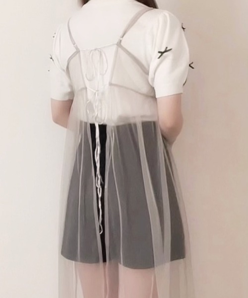 Ada.(エイダ)の「チュール マルチWAY キャミワンピース(ワンピース・レディース・グレー/ブラック/アイボリー/グレイッシュベージュ/ピンク/ブルー/ライム・FREE)」の18枚目の写真