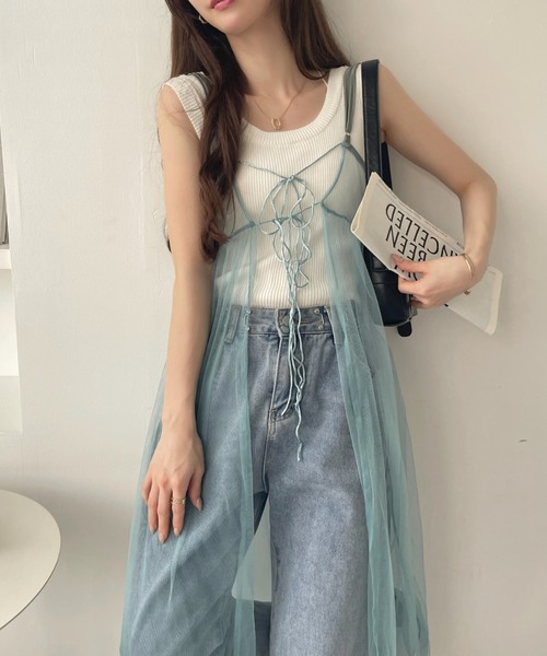 Ada.(エイダ)の「チュール マルチWAY キャミワンピース(ワンピース・レディース・グレー/ブラック/アイボリー/グレイッシュベージュ/ピンク/ブルー/ライム・FREE)」の22枚目の写真