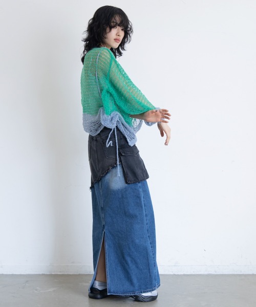 VACANCY(ヴァカンシー)の「透かし編みネップウェーブカーディガン(カーディガン/ボレロ・レディース・ブラック/グリーン/ブルー・FREE)」の6枚目の写真