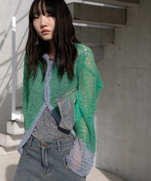 VACANCY(ヴァカンシー)の「透かし編みネップウェーブカーディガン(カーディガン/ボレロ・レディース・ブラック/グリーン/ブルー・FREE)」の8枚目の写真