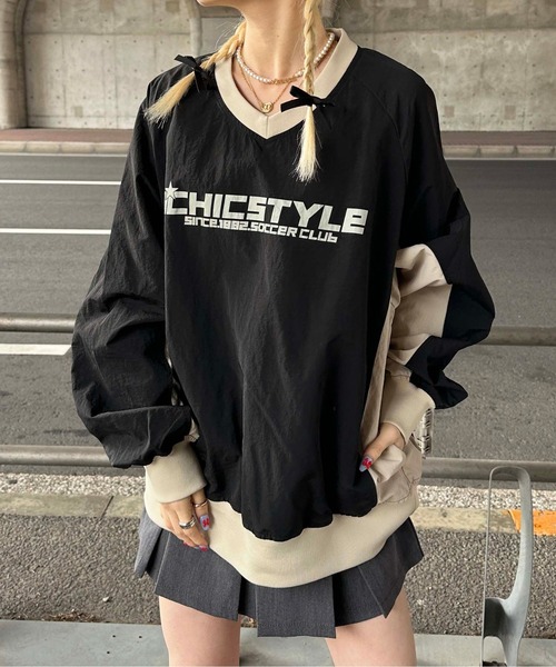 sedacle(セダクル)の「配色ナイロンVネックプルオーバー(Tシャツ/カットソー・レディース・ブラック/グレー・LARGE/MEDIUM/SMALL)」の10枚目の写真