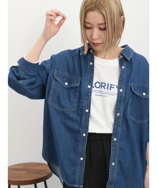 Samansa Mos2 blue(サマンサモスモスブルー)の「《雑誌掲載》【ECO DENIM】シャツ(シャツ/ブラウス・レディース・チャコールグレー/ブルー/ネイビー・F)」の3枚目の写真