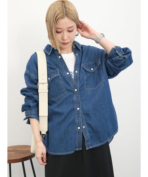 Samansa Mos2 blue(サマンサモスモスブルー)の「《雑誌掲載》【ECO DENIM】シャツ(シャツ/ブラウス・レディース・チャコールグレー/ブルー/ネイビー・F)」の13枚目の写真