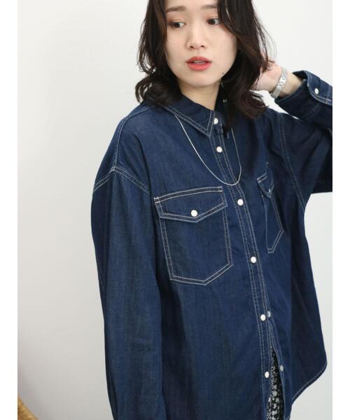 Samansa Mos2 blue(サマンサモスモスブルー)の「《雑誌掲載》【ECO DENIM】シャツ(シャツ/ブラウス・レディース・チャコールグレー/ブルー/ネイビー・F)」の15枚目の写真