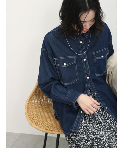 Samansa Mos2 blue(サマンサモスモスブルー)の「《雑誌掲載》【ECO DENIM】シャツ(シャツ/ブラウス・レディース・チャコールグレー/ブルー/ネイビー・F)」の17枚目の写真