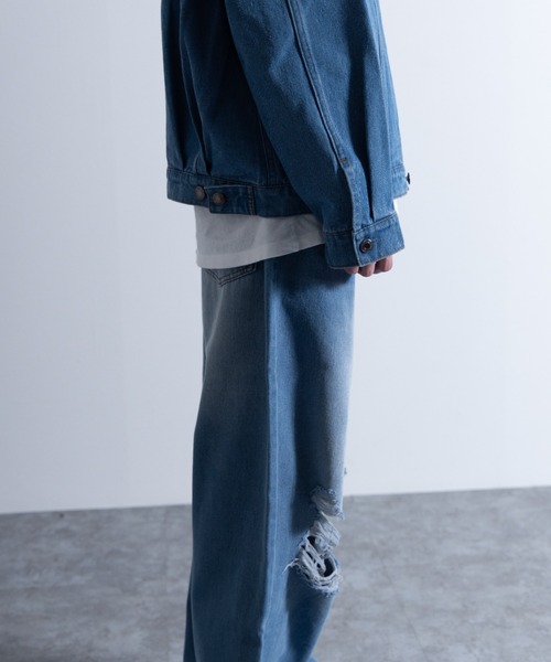 NYLAUS（ナイラス）の「ダメージ加工 ワイドデニムパンツ（デニムパンツ・メンズ・ブルー/ブラック・LL/L/M）」の19枚目の写真
