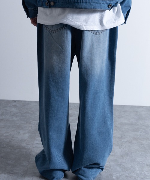 NYLAUS（ナイラス）の「ダメージ加工 ワイドデニムパンツ（デニムパンツ・メンズ・ブルー/ブラック・LL/L/M）」の11枚目の写真