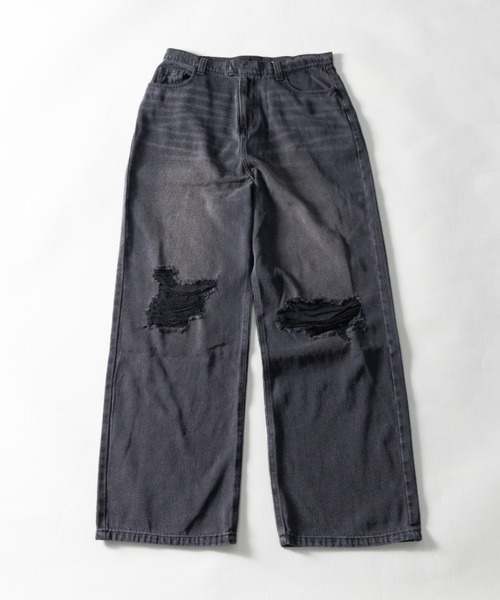 NYLAUS（ナイラス）の「ダメージ加工 ワイドデニムパンツ（デニムパンツ・メンズ・ブルー/ブラック・LL/L/M）」の13枚目の写真