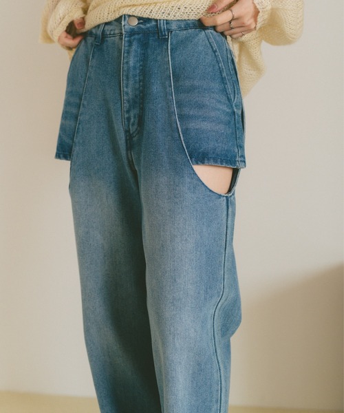 VANNIE U（ヴァニーユー）の「サイドカットアウトデニム/レイヤードパンツ【SMLサイズ展開】（デニムパンツ・レディース・ブルー/ライトブルー/ブラック・S/M/L）」の11枚目の写真