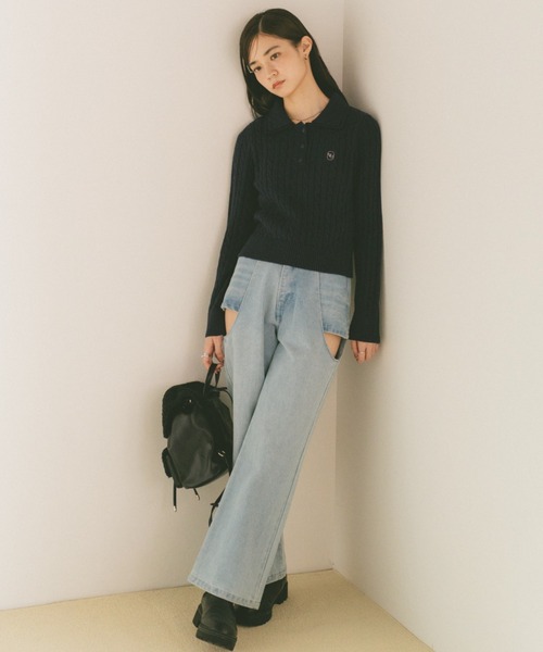 VANNIE U（ヴァニーユー）の「サイドカットアウトデニム/レイヤードパンツ【SMLサイズ展開】（デニムパンツ・レディース・ブルー/ライトブルー/ブラック・S/M/L）」の16枚目の写真