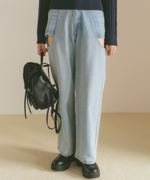 VANNIE U（ヴァニーユー）の「サイドカットアウトデニム/レイヤードパンツ【SMLサイズ展開】（デニムパンツ・レディース・ブルー/ライトブルー/ブラック・S/M/L）」の17枚目の写真