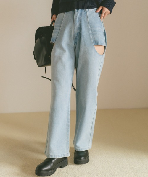 VANNIE U（ヴァニーユー）の「サイドカットアウトデニム/レイヤードパンツ【SMLサイズ展開】（デニムパンツ・レディース・ブルー/ライトブルー/ブラック・S/M/L）」の18枚目の写真