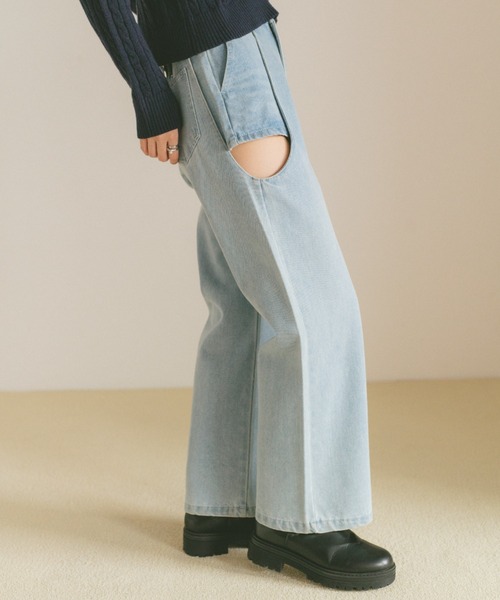 VANNIE U（ヴァニーユー）の「サイドカットアウトデニム/レイヤードパンツ【SMLサイズ展開】（デニムパンツ・レディース・ブルー/ライトブルー/ブラック・S/M/L）」の19枚目の写真
