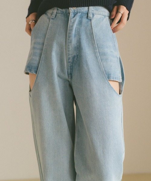 VANNIE U（ヴァニーユー）の「サイドカットアウトデニム/レイヤードパンツ【SMLサイズ展開】（デニムパンツ・レディース・ブルー/ライトブルー/ブラック・S/M/L）」の20枚目の写真