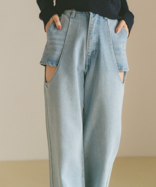 VANNIE U（ヴァニーユー）の「サイドカットアウトデニム/レイヤードパンツ【SMLサイズ展開】（デニムパンツ・レディース・ブルー/ライトブルー/ブラック・S/M/L）」の21枚目の写真