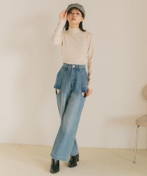 VANNIE U（ヴァニーユー）の「サイドカットアウトデニム/レイヤードパンツ【SMLサイズ展開】（デニムパンツ・レディース・ブルー/ライトブルー/ブラック・S/M/L）」の15枚目の写真