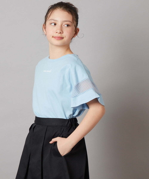 a.v.v（アーヴェヴェ）の「[140-150]袖シアー切り替えトップス（Tシャツ/カットソー・キッズ・ダークインディゴブルー/ライラック/ホワイト/ブラック・140/150）」の3枚目の写真