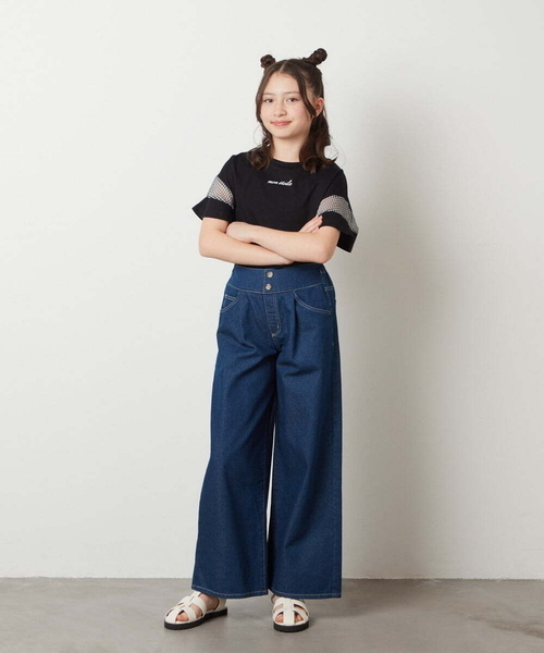 a.v.v（アーヴェヴェ）の「[140-150]袖シアー切り替えトップス（Tシャツ/カットソー・キッズ・ダークインディゴブルー/ライラック/ホワイト/ブラック・140/150）」の5枚目の写真