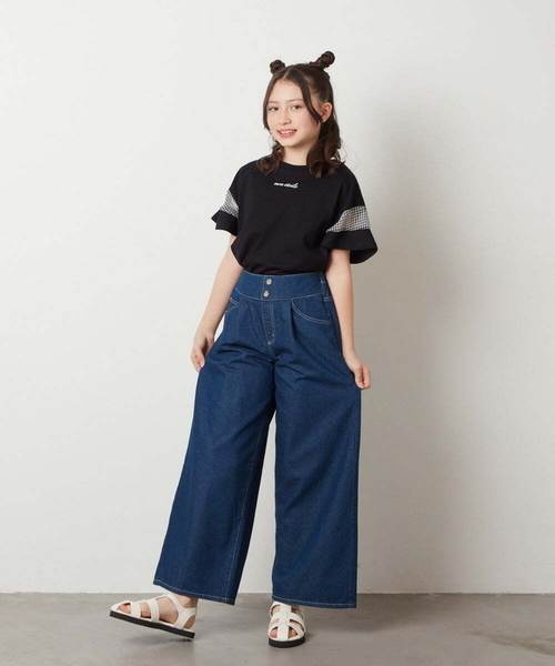 a.v.v（アーヴェヴェ）の「[140-150]袖シアー切り替えトップス（Tシャツ/カットソー・キッズ・ダークインディゴブルー/ライラック/ホワイト/ブラック・140/150）」の6枚目の写真