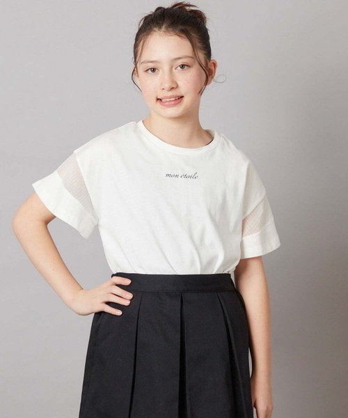 a.v.v（アーヴェヴェ）の「[140-150]袖シアー切り替えトップス（Tシャツ/カットソー・キッズ・ダークインディゴブルー/ライラック/ホワイト/ブラック・140/150）」の9枚目の写真