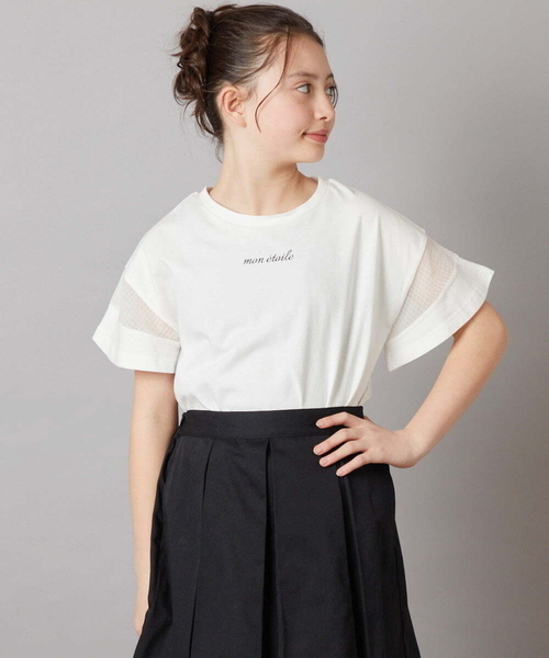 a.v.v（アーヴェヴェ）の「[140-150]袖シアー切り替えトップス（Tシャツ/カットソー・キッズ・ダークインディゴブルー/ライラック/ホワイト/ブラック・140/150）」の12枚目の写真