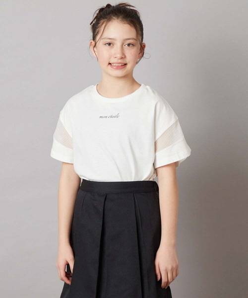 a.v.v（アーヴェヴェ）の「[140-150]袖シアー切り替えトップス（T