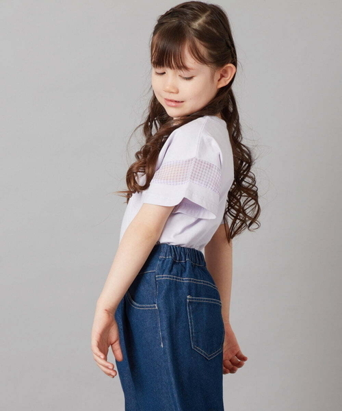 a.v.v（アーヴェヴェ）の「[140-150]袖シアー切り替えトップス（T