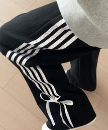 ルーズストレート リボンデザイン ラインパンツ