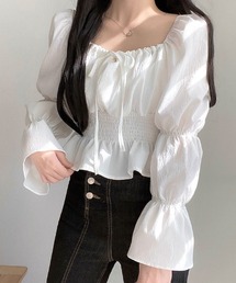 2wayギャザー入り長袖ブラウス スクエアネック バレエコア