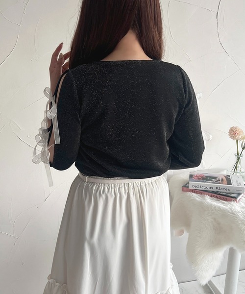 apres jour(アプレジュール)の「リボンスリーブラメカットプルオーバー【ZOZOTOWN限定アイテム】(Tシャツ/カットソー・レディース・グレー系その他/ピンクベージュ/ブラック・X-LARGE/フリー)」の9枚目の写真
