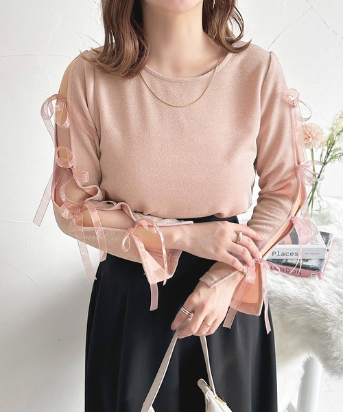 apres jour(アプレジュール)の「リボンスリーブラメカットプルオーバー【ZOZOTOWN限定アイテム】(Tシャツ/カットソー・レディース・グレー系その他/ピンクベージュ/ブラック・X-LARGE/フリー)」の19枚目の写真