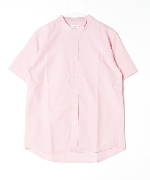 【最終値下げ】BACCA ピンク　ベージュ バンドカラー シャツ 長袖 セール】オックスフォード バンドカラーシャツ 半袖シャツ