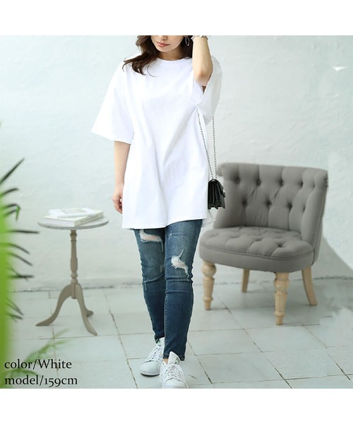 GOLDJAPAN(ゴールドジャパン)の「サイドスリットビッグTシャツ【大きいサイズ対応】(Tシャツ/カットソー・レディース・ブラック/ブルーグレー/チャコール/ホワイト・LL~3L/4L~5L)」の10枚目の写真