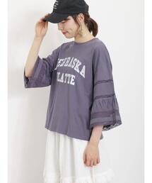 Samansa Mos2 | 袖レース切替プリントカットソー(Tシャツ/カットソー)