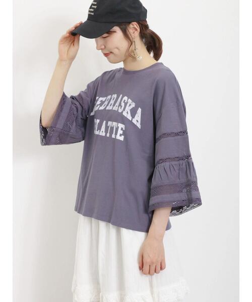 Samansa Mos2（サマンサ モスモス）の「袖レース切替プリントカットソー（Tシャツ/カットソー・レディース・ブラック/パープル/オフホワイト/カーキ・F）」の4枚目の写真