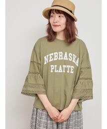 Samansa Mos2 | 袖レース切替プリントカットソー(Tシャツ/カットソー)