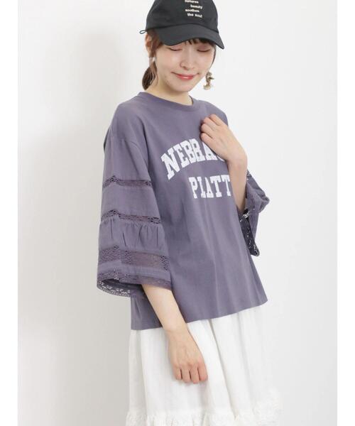 Samansa Mos2（サマンサ モスモス）の「袖レース切替プリントカットソー（Tシャツ/カットソー・レディース・ブラック/パープル/オフホワイト/カーキ・F）」の6枚目の写真