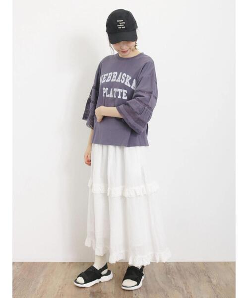 Samansa Mos2（サマンサ モスモス）の「袖レース切替プリントカットソー（Tシャツ/カットソー・レディース・ブラック/パープル/オフホワイト/カーキ・F）」の8枚目の写真