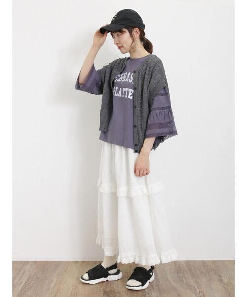tシャツ bid / 天竺袖レース切替PO レディース Samansa Mos2（サマンサ モスモス）の「袖レース切替プリント