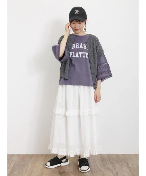 Samansa Mos2（サマンサ モスモス）の「袖レース切替プリントカットソー（Tシャツ/カットソー・レディース・ブラック/パープル/オフホワイト/カーキ・F）」の10枚目の写真