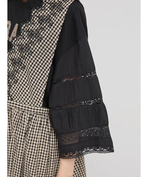 Samansa Mos2（サマンサ モスモス）の「袖レース切替プリントカットソー（Tシャツ/カットソー・レディース・ブラック/パープル/オフホワイト/カーキ・F）」の12枚目の写真