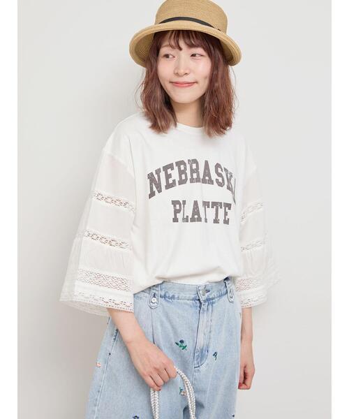 Samansa Mos2（サマンサ モスモス）の「袖レース切替プリントカットソー（Tシャツ/カットソー・レディース・ブラック/パープル/オフホワイト/カーキ・F）」の17枚目の写真