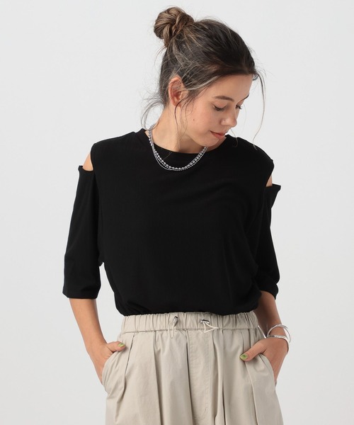BAYFLOW（ベイフロー）の「カットアウト半袖Tシャツ（Tシャツ/カットソー・レディース・ブラック/ラベンダー/オフホワイト・FREE）」の7枚目の写真