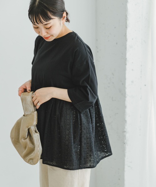 ITEMS URBANRESEARCH（アイテムズ アーバンリサーチ）の「レースキリカエTシャツ（Tシャツ/カットソー・レディース・グリーン系その他/ホワイト/ブラック・FREE）」の17枚目の写真