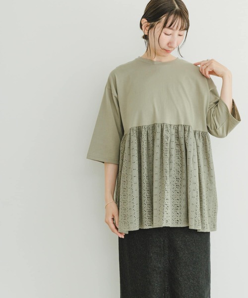 ITEMS URBANRESEARCH（アイテムズ アーバンリサーチ）の「レースキリカエTシャツ（Tシャツ/カットソー・レディース・グリーン系その他/ホワイト/ブラック・FREE）」の11枚目の写真