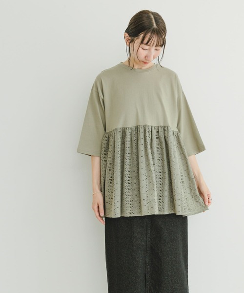 ITEMS URBANRESEARCH（アイテムズ アーバンリサーチ）の「レースキリカエTシャツ（Tシャツ/カットソー・レディース・グリーン系その他/ホワイト/ブラック・FREE）」の10枚目の写真