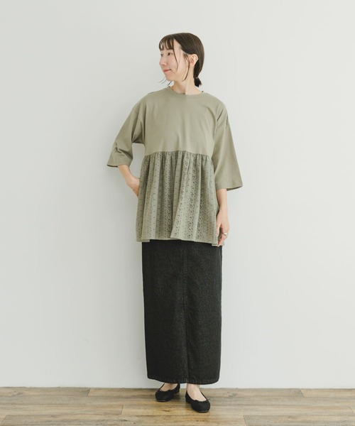 ITEMS URBANRESEARCH（アイテムズ アーバンリサーチ）の「レースキリカエTシャツ（Tシャツ/カットソー・レディース・グリーン系その他/ホワイト/ブラック・FREE）」の8枚目の写真