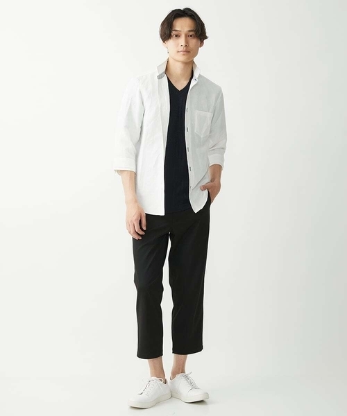 MK MICHEL KLEIN HOMME (エムケーミッシェルクランオム)の「【ラスト1/在庫限り】七分袖シャツ/リネンレーヨン(シャツ/ブラウス・メンズ・ホワイト/グレー・46/48/51)」の3枚目の写真