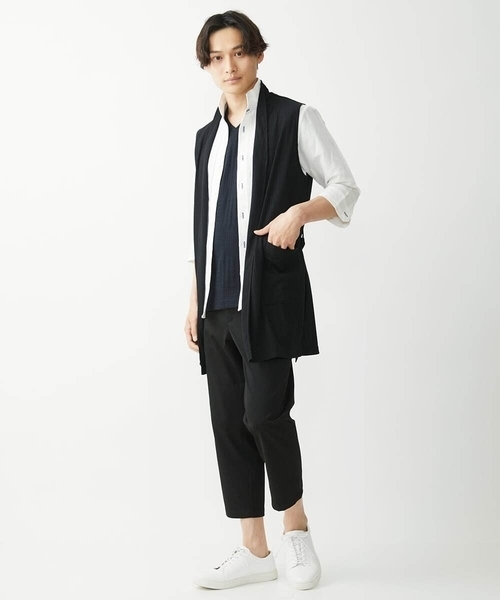 MK MICHEL KLEIN HOMME (エムケーミッシェルクランオム)の「【ラスト1/在庫限り】七分袖シャツ/リネンレーヨン(シャツ/ブラウス・メンズ・ホワイト/グレー・46/48/51)」の4枚目の写真